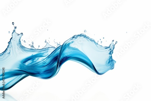 Blue water swirl splash with little bubbles on clear isolated white background, liquid flowing in form of wave photo