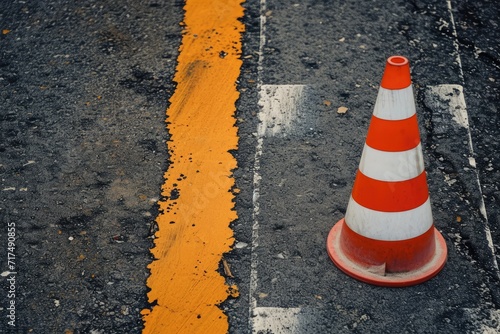 Bird s eye view of cone on road photo