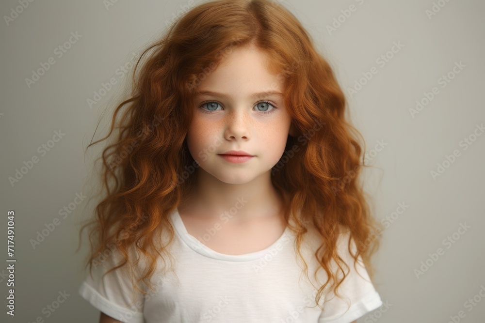 Portrait of a red-haired girl in a white T-shirt. Portrait of a red-haired girl in a white T-shirt.