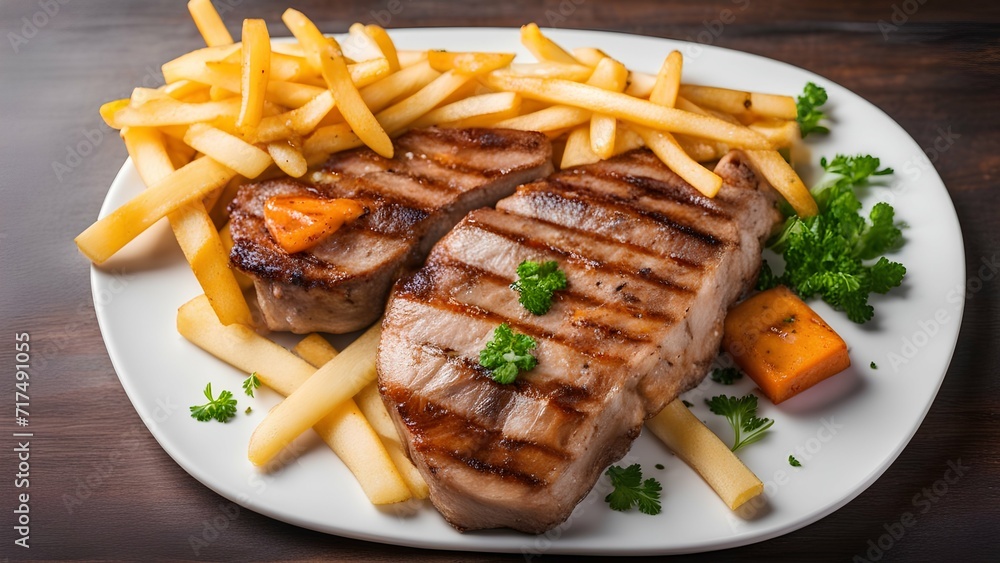 grilled steak with fries
