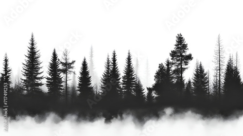 winter forest background. Pine forest landscape. Forest pine park. Fog and haze forest landscape. silhouette of trees in sunset	