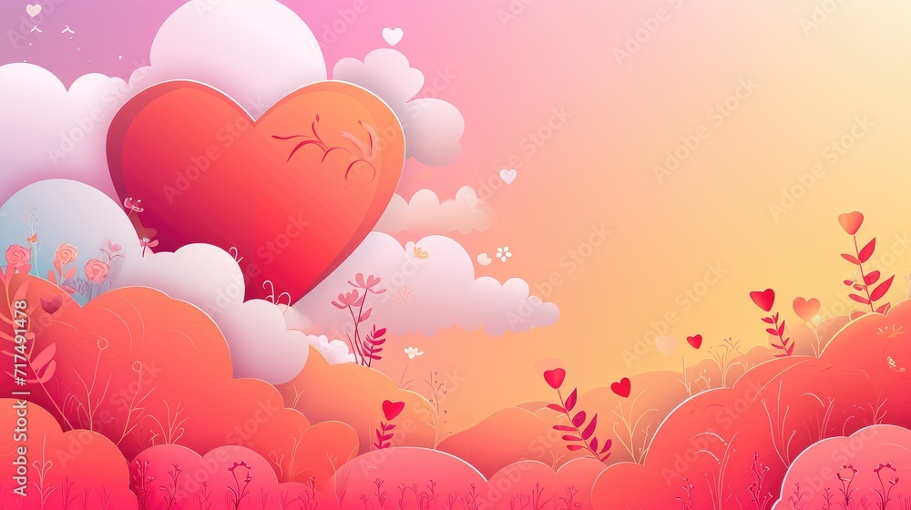 Valentine's day background with heart and clouds