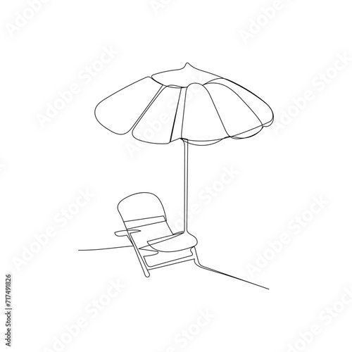 Beach umbrella continuous one line drawing outline vector illustration
