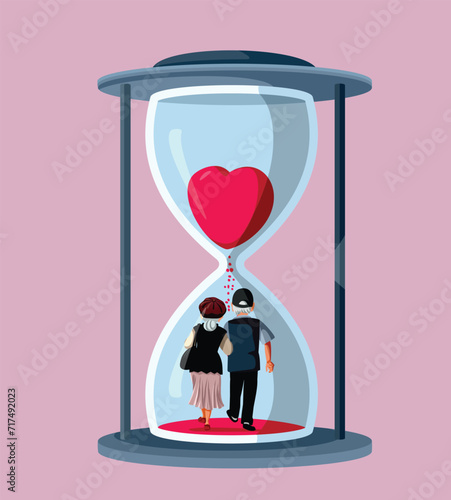 Mature Couple Walking Together on a Life Path Concept Illustration. Happily married husband and wife spending golden years side by side 
