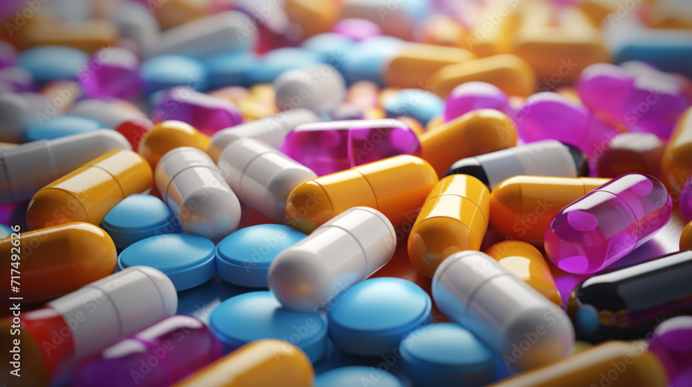 A variety of colorful pharmaceutical capsules and pills close-up, representing medication and healthcare. A variety of colorful pharmaceutical capsules and pills close-up, representing medication and healthcare.