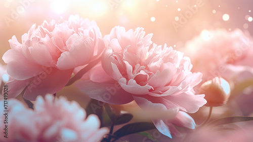 Soft pink peonies bathed in ethereal light with a dreamy, delicate backdrop.