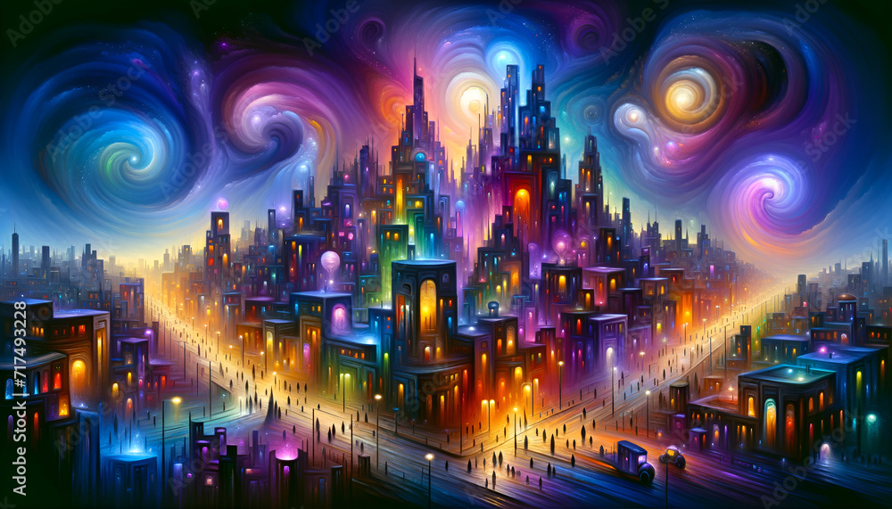 Surreal Cityscape at Night