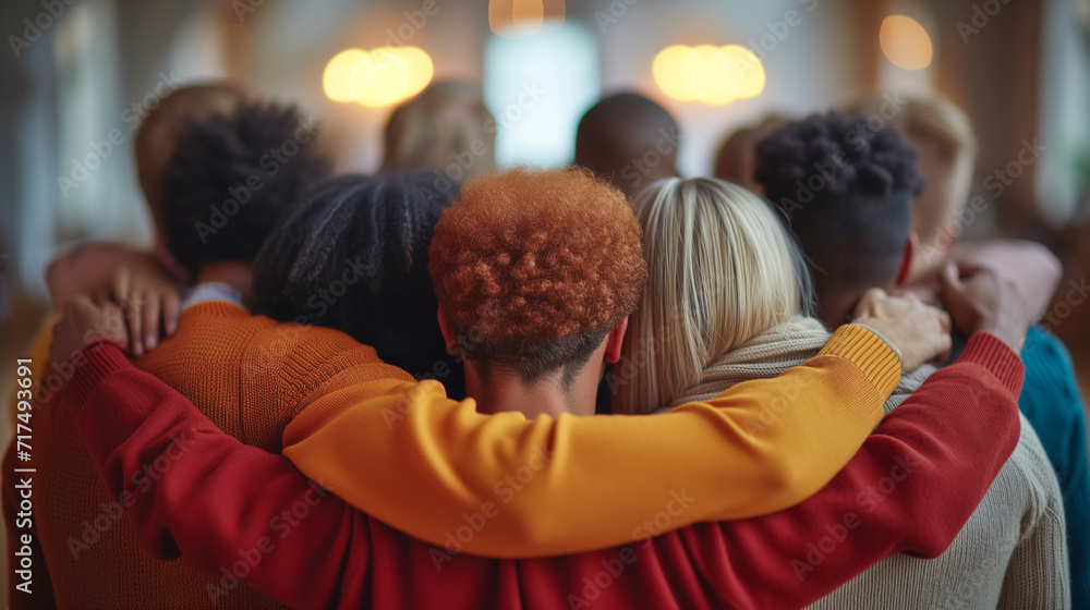 Obraz premium Group of young people praying at church after service.