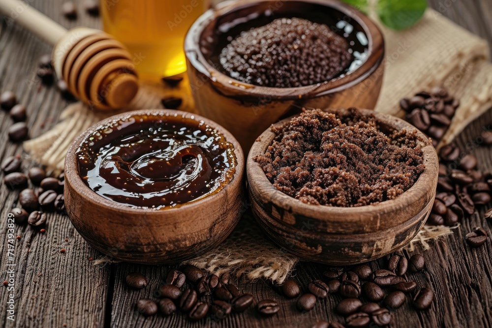 Face and body scrub using coffee and honey Focused Face and body scrub using coffee and honey Focused