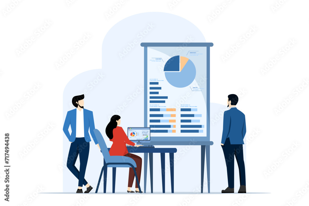 Concept of planning business strategy. The characters work in home offices and co-working spaces. analyzing financial charts People talking with colleagues, Vector illustration. Concept of planning business strategy. The characters work in home offices and co-working spaces. analyzing financial charts People talking with colleagues, Vector illustration.
