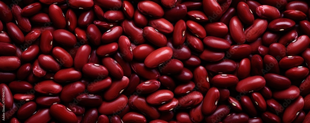 A pile of shiny red kidney bean seeds. Generative AI A pile of shiny red kidney bean seeds. Generative AI