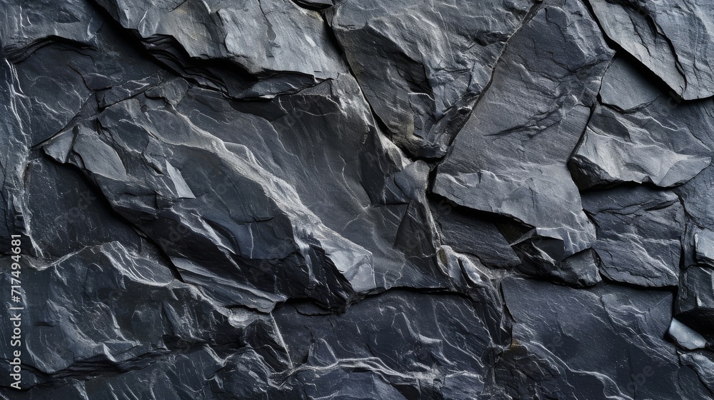 Close-up of a dark slate texture with natural patterns.