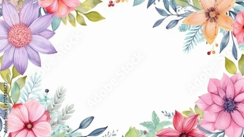 Watercolor floral border with red and yellow flowers on a white background, wedding boho decor