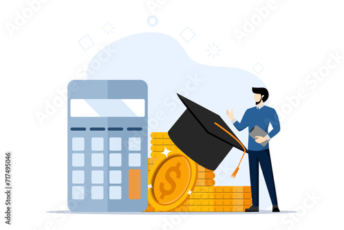 Money for education concept, graduate student education budget with calculator, education budget allocation, university fees and scholarship payment concept.	