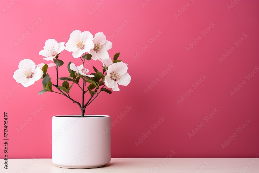 Photo of blank white paper with flower on pink background, copy space, high quality, high resolution, 8k with generative ai Photo of blank white paper with flower on pink background, copy space, high quality, high resolution, 8k with generative ai