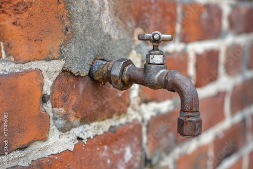 Garden tap with hose attachment on a brick wall