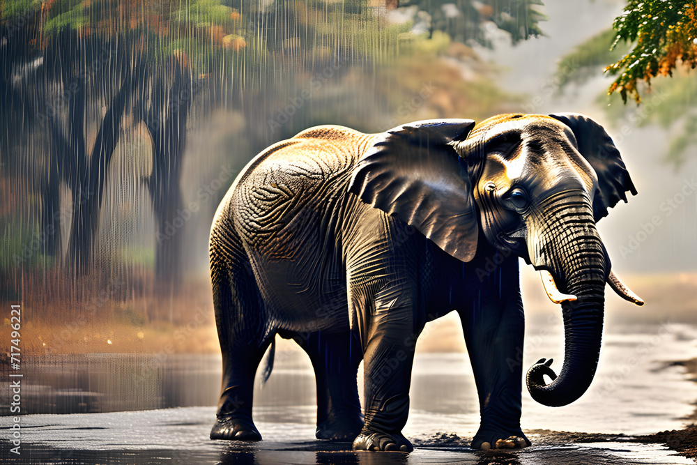 Fototapeta premium an elephant in the rain Generative AI