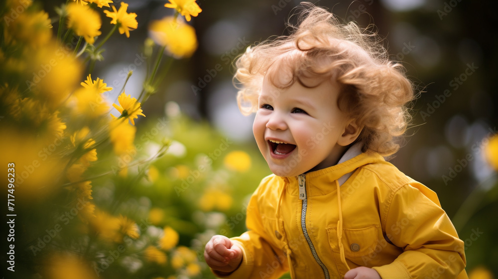 Little child laughing and playing at the park in spring Little child laughing and playing at the park in spring