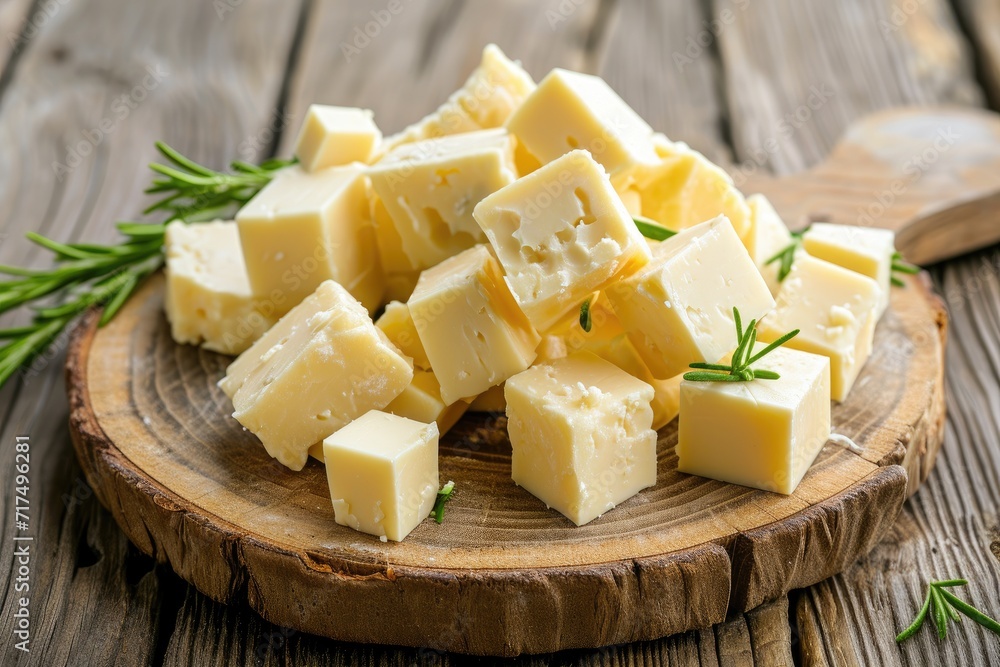 White cheddar on wooden board White cheddar on wooden board
