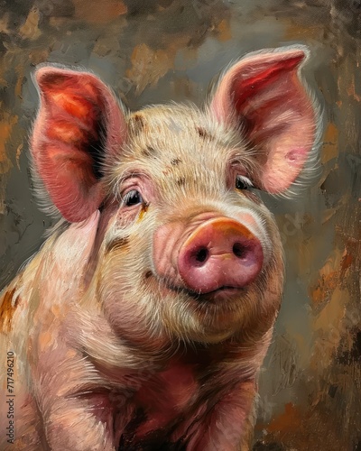 Pig portrait, digital painting of a pig on a brown background