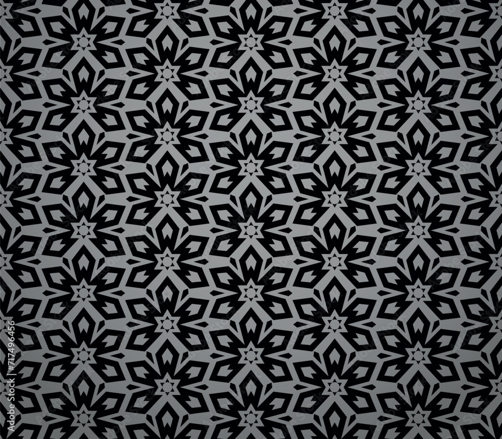 Flower geometric pattern. Seamless vector background. Black and gray ornament. Ornament for fabric, wallpaper, packaging. Decorative print