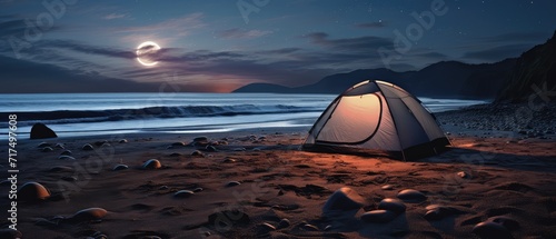 Wide outdoor seaside camping, travel theme background material © evening_tao