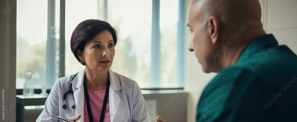 Cancer consultation with a doctor or nurse. Looking through results and talking through option, patient, hospital, medicine, adult, medic, clinic, person, care, healthcare Cancer consultation with a doctor or nurse. Looking through results and talking through option, patient, hospital, medicine, adult, medic, clinic, person, care, healthcare