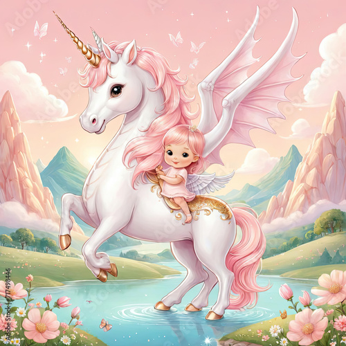 Enchanting Children's Storybook - Unicorn and Dragon in a Faraway Land Gen AI