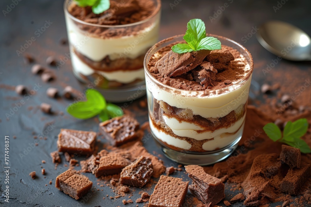 Tiramisu an Italian dessert served in a glass Tiramisu an Italian dessert served in a glass