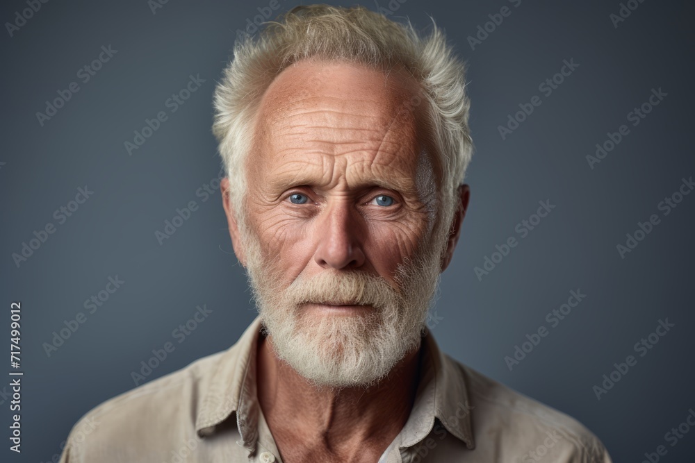 Portrait of a senior man with white beard on grey background. Portrait of a senior man with white beard on grey background.