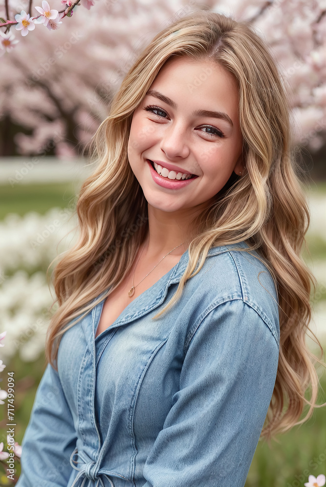 Close up portrait of a happy young girl smiling. Generative AI Close up portrait of a happy young girl smiling. Generative AI