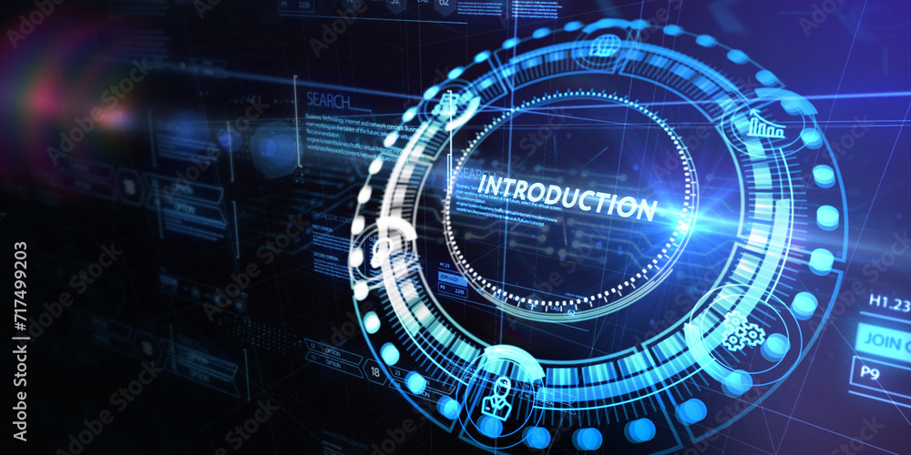 Obraz premium Business, technology, internet and network concept. Virtual screen of the future and sees the inscription: Introduction. 3d illustration