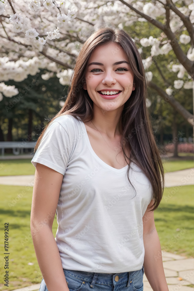 Close up portrait of a happy young girl smiling. Generative AI Close up portrait of a happy young girl smiling. Generative AI