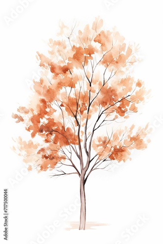 White and rust fall tree as a watercolor illustration, isolated on a white background, the color palette is light bronze and white © mr Wajed