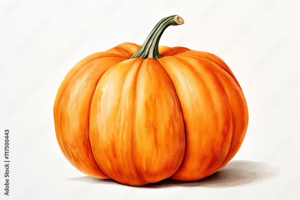 Obraz premium Watercolor pumpkin isolated on white. Illustrated organic vegetables. Element for cooking, receipt, packaging design, books