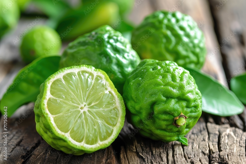 Fototapeta premium Fresh bergamot fruit on a wooden table