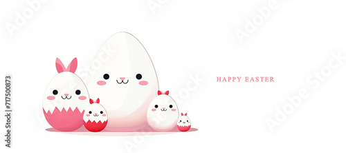 pink eggs family on white background. Happy Easter greeting