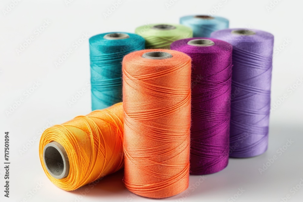 Colored reels of thread used in the clothing industry isolated on white Colored reels of thread used in the clothing industry isolated on white