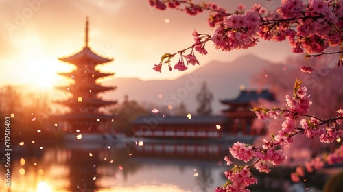 cherry blossom and pagoda at kyoto japan