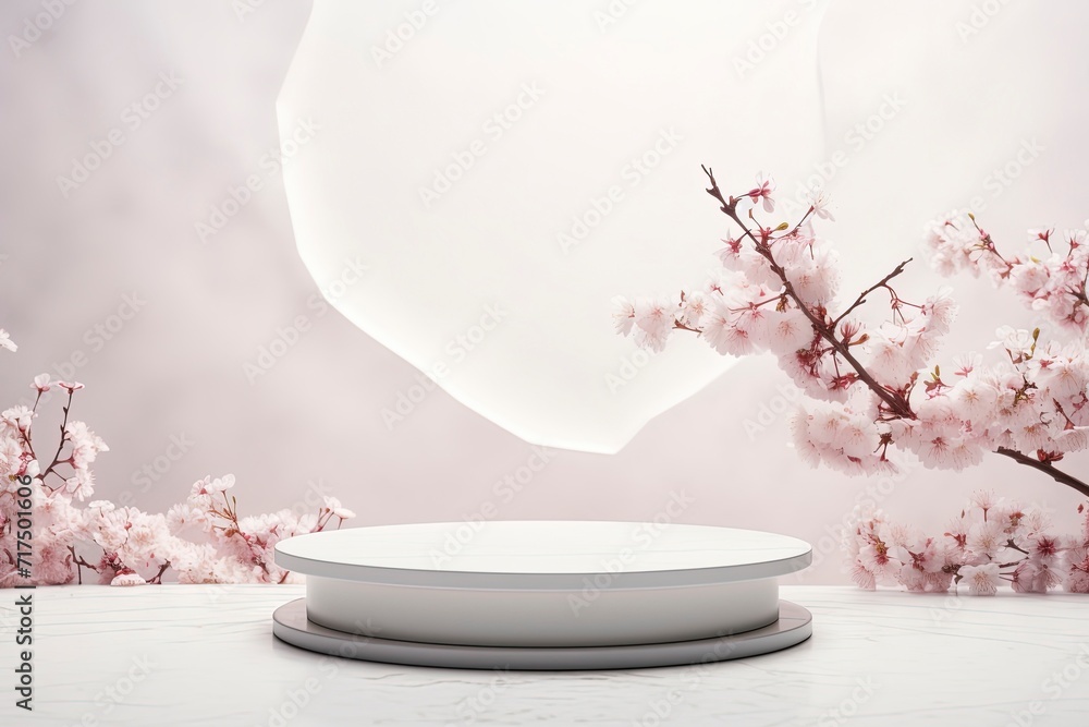podium product pink cherry blossom with generative ai podium product pink cherry blossom with generative ai