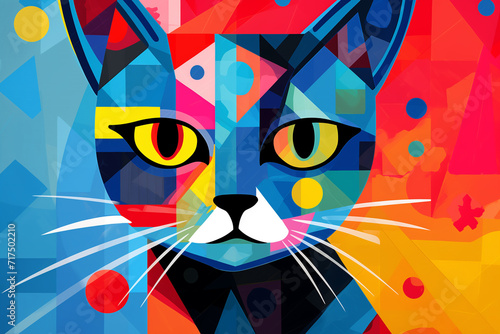 Abstract cat painting in the style of pablo picasso. Pet. Animals art. AI Generative photo