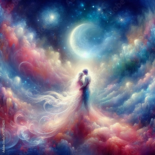 Twin flame couple. Soulmates. The concept of magical, esoteric, tantric, spiritual love. Connection between souls. Illustration for websites and much more. Created using generative ai tools.