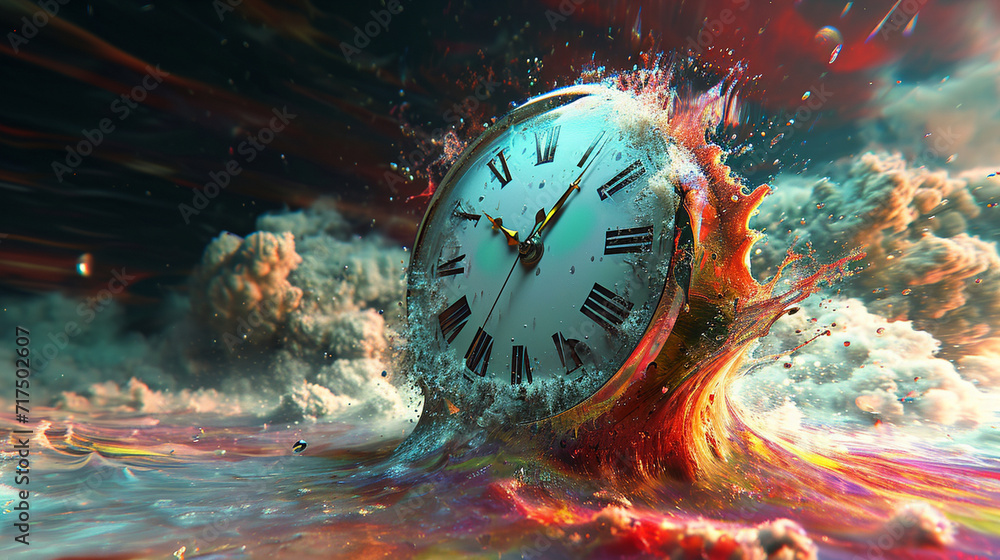 Surreal composition of a whimsical clock with melting numbers and ...