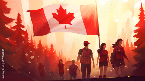 National Day of Truth and Reconciliation. 30 September. Vector illustration, celebrating people Canada Day, July 1st, Happy Canada day illustration of People with Canada flag. Generative AI photo