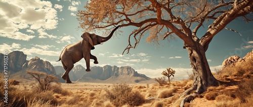 A Funny Leap of Faith, Elephant’s Surprising Hangout Spot, Generative AI photo