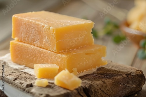 Close up of a collection of English matured smoked cheddar cheese