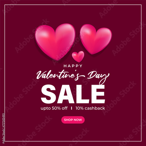 Vector illustration of Happy Valentines Day Sale social media feed template