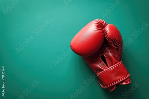 Boxing glove on green background for sale with a special offer on boxing day in store or online