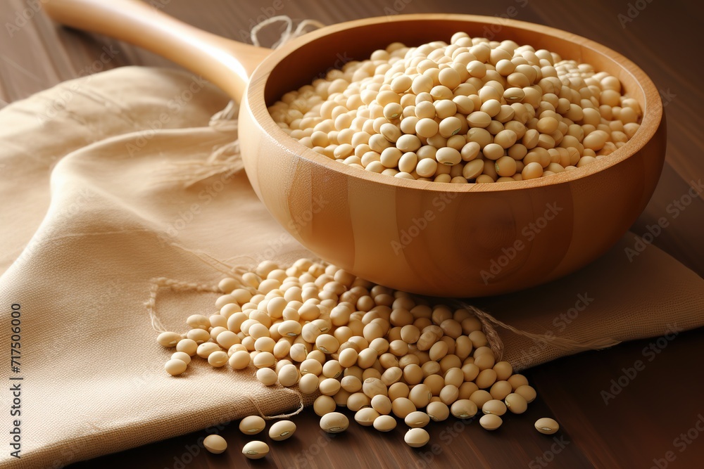 Pile of soybeans in a container made of wood. Generative AI Pile of soybeans in a container made of wood. Generative AI