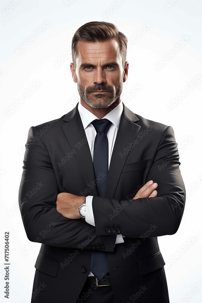 business man with crossed arms and serious face, white background, ultrarealistic photography, cinematic, business man with crossed arms and serious face, white background, ultrarealistic photography, cinematic,
